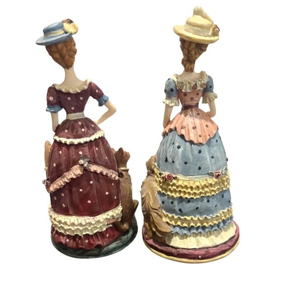Vintage Victorian Ladies Walking Dogs Figurines With Dogs Set Of 2 - Picture 3 of 9